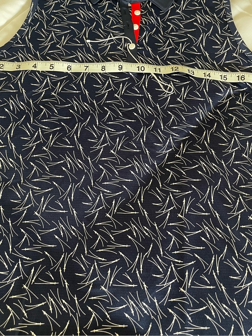 Sport Haley Navy Sleeveless Polo with White Leaf Print and Red Placket - Picture 6 of 7